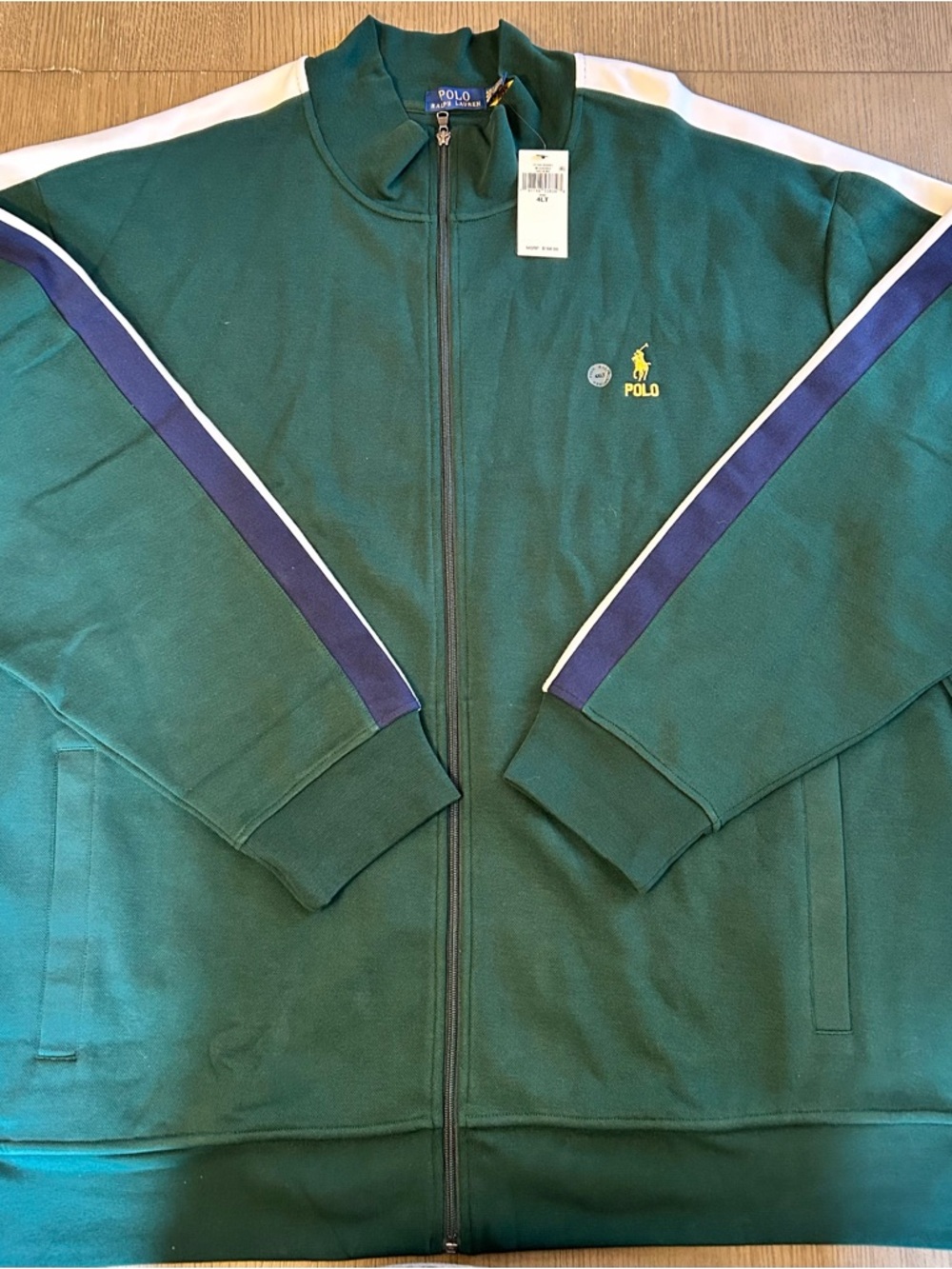 Preppy Polo Ralph Lauren Green Zip Track Jacket with Stripe Details 4XLT